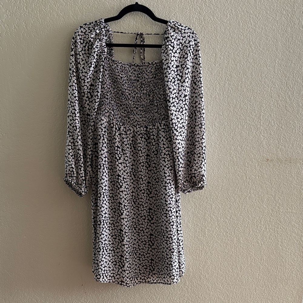 A Pea in the Pod Black and White Floral Smocked Maternity Dress